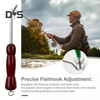 Регулировочный инструмент для рыболовного крючка из нержавеющей стали с деревянной ручкой Корректор крючка для зонтика-кальмара Инструмент для исправления рыболовных крючков Рыболовные принадлежности красный