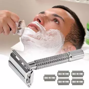 Регулируемая безопасная бритва мужская профессиональная ручная бритва стальная бритва для бритья Barber M T3B2 Shaver (including five blades)-1set
