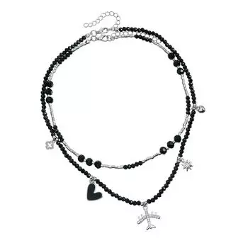 Регулируемая цепочка Готическое ожерелье с подвеской в виде самолета, с черным бисерным шармом и кристаллами, стеклянные материалы для модных женщин A