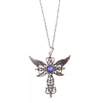 Регулируемая цепочка с крестами Элегантное ожерелье с крестами и подвеской в виде крыльев демона Уникальный аксессуар для шеи фиолетовый