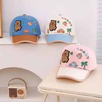 Регулируемая детская кепка с козырьком из хлопка, детская кепка с козырьком от солнца, милая бейсболка для малышей-капибары, пляжная хаки