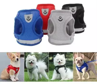 Регулируемая дышащая шлейка и поводок для домашних собак, кошек, жилет для кошек, поводки для щенков, котят, светоотражающий ошейник для кошек XS чёрный