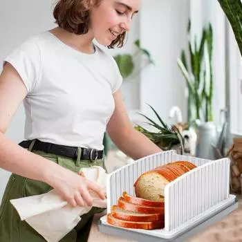 Регулируемая хлеборезка Yousheng с поддоном для крошек, регулируемая ширина, складная конструкция, инструмент для резки домашнего хлеба, заквасочных сэндвичей белый