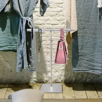 Регулируемая металлическая стойка для сумок, стойка с двумя крючками, отдельно стоящая silvery round tube
