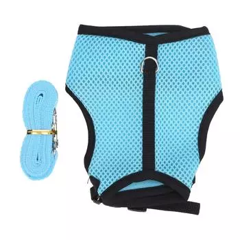 Регулируемая мини-шлейка-жилет для питомцев и набор поводков Сетчатый поводок для кроликов Морская свинкаL Голубой M светло-синий