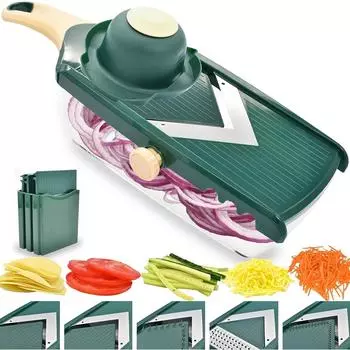 Регулируемая овощерезка-мандолина для кухни, ультраострая овощерезка с V-образным лезвием и контейнером ARI зелёный