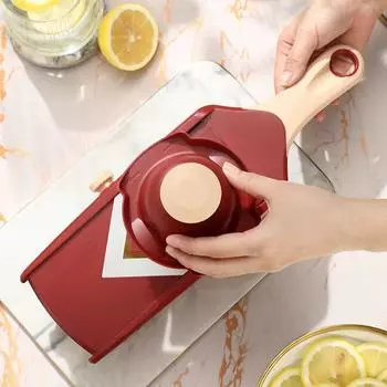 Регулируемая овощерезка с V-образным лезвием и сверхострым лезвием Mandoline с контейнером, овощерезка Slicer, овощерезка соломкой, картофелерезка красный