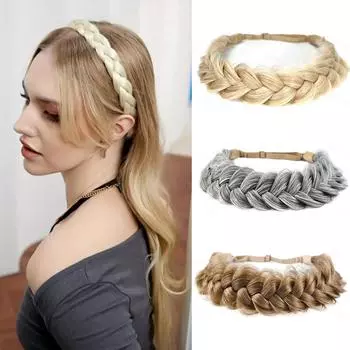 Регулируемая плетеная повязка на голову, синтетический обруч для волос, простые аксессуары для волос для женщин 22cm