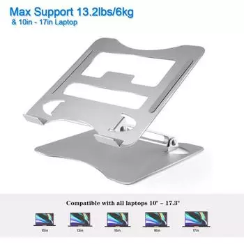 Регулируемая подставка для ноутбука, многоугольная подставка для компьютера с тепловентиляционной легкой алюминиевой подставкой серебряный