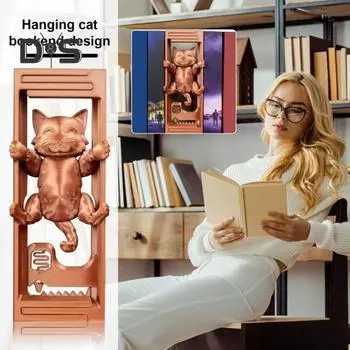 Регулируемая подвесная подставка для книг в виде кота, противоскользящая, прочная, для домашнего офиса, настольная книжная полка, декоративная подставка для книг в виде кота, украшение, подарок любителю кошек коричневый