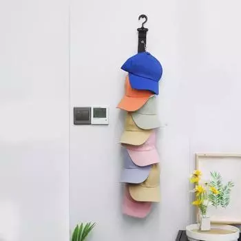 Регулируемая подвесная стойка для хранения шляп для спальни, веранды, шкафа, без перфорации, простая установка, устойчивый к ржавчине, компактный аккуратный крючок-органайзер чёрный
