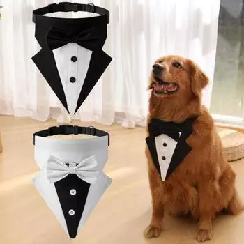 Регулируемая пряжка в стиле смокинга, нагрудник со слюной для домашних животных, формальный галстук-бабочка для собаки, бандана M чёрный