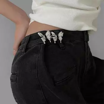 Регулируемая пуговица-бабочка, фиксированные затягивающиеся штифты, пряжка на талии для брюк, не требующая шитья, инструмент для закрытия талии серебряный