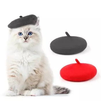 Регулируемая шапка для собак, однотонная шапка для кошек, реквизит для фотосъемки, берет для собак красный