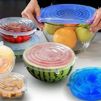 Регулируемая силиконовая крышка для кухонных принадлежностей, 6 шт., крышка для хранения продуктов на кухне, универсальная выдвижная крышка для посуды розовый