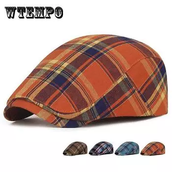 Регулируемая тонкая полосатая сетчатая шапка-берет для женщин и мужчин, весна-лето, клетчатые козырьки, красные, зеленые, синие, утконосые, литературная, клетчатая кепка one size оранжевый