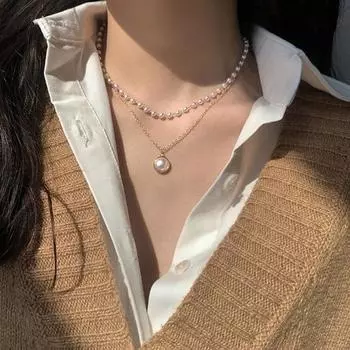 Регулируемая удлинительная цепочка-колье-колье тонкой работы, двухслойная цепочка из искусственного жемчуга золотистый