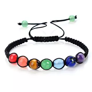 Регулируемая веревка Натуральные минеральные бусины 7 браслетов чакры Исцеляющие кристаллы Рейки Плетеный браслет ball beads