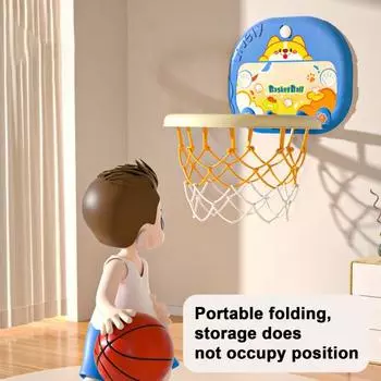 Регулируемая высота детского баскетбольного кольца, портативный складной динозавр для помещений, комплект для баскетбольного кольца без проколов для детей синий