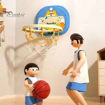 Регулируемая высота детского баскетбольного кольца, портативный складной комплект для игры в баскетбол в помещении без проколов, комплект для детей с изображением динозавра синий