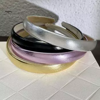 Регулируемая золотая повязка на голову, обруч для волос из искусственной кожи, роскошная отделка, атласный материал, свадебная повязка для волос чёрный