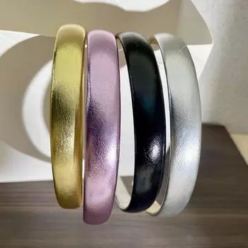 Регулируемая золотая повязка на голову, обтянутая искусственной кожей, тонкий обруч для волос, роскошная отделка, атласный материал серебряный