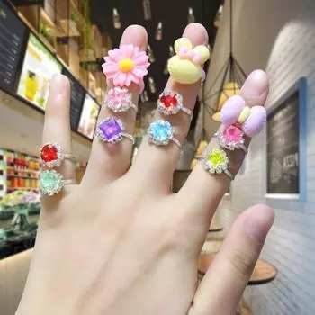 Регулируемое детское кольцо с искусственным бриллиантом и драгоценными камнями, ювелирное украшение в виде сердца, кольцо на палец с кристаллами для детей и девочек, подарок на день рождения 5Pcs