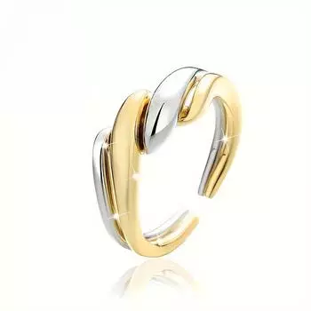 Регулируемое кольцо - 2,0 г, двухцветный переплетенный дизайн с открытым манжетом, простой, но элегантный стиль для отпуска, женское кольцо для повседневных и праздничных случаев