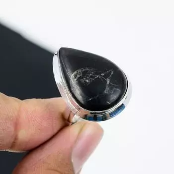 Регулируемое кольцо из натурального черного обсидиана из стерлингового серебра 925 пробы - Подходит для размеров США от 6 до 11 - Украшения ручной работы в стиле бохо для женщин и мужчин, Свадебные подарки Adjustable чёрный