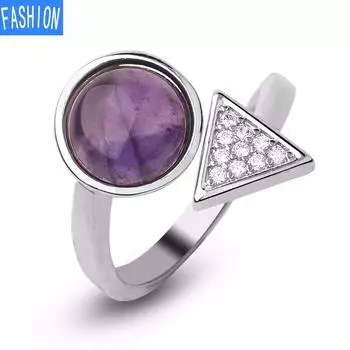 Регулируемое кольцо из натурального камня с круглым кристаллом и треугольником в подарок для женщин Turquoise