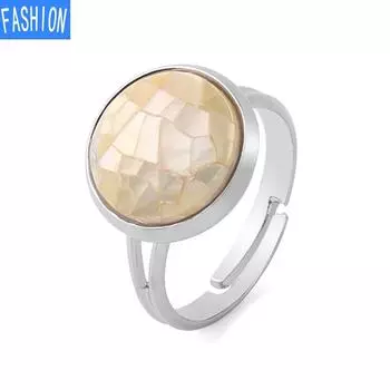 Регулируемое кольцо из натуральной ракушки, круглое граненое белое морское ушко, подарок для женщин белый