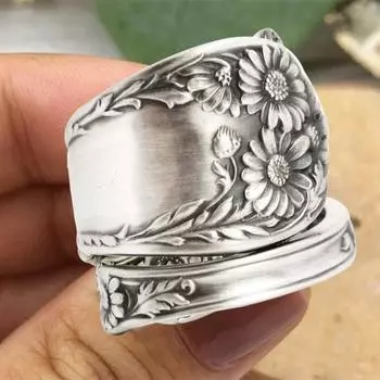 Регулируемое кольцо «Ложка подсолнечника» в стиле бохо, винтажное кольцо с открытым пальцем, выдвижные ленты для серебряный