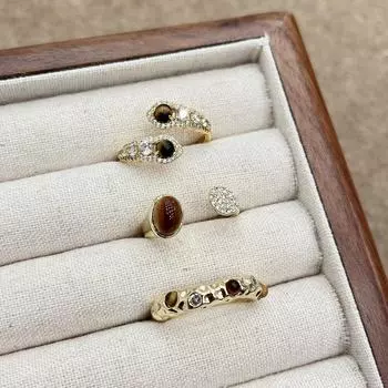 Регулируемое кольцо Майяра с тигровым глазом: Необычный дизайн, ретро-стиль и простая элегантность для женщин Double