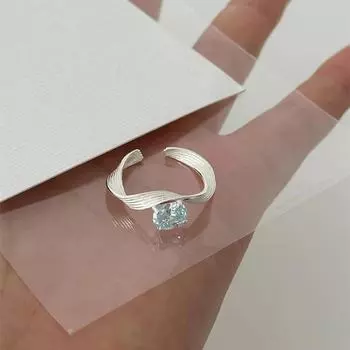 Регулируемое кольцо с геометрической волной из голубого циркония для женщин J5950