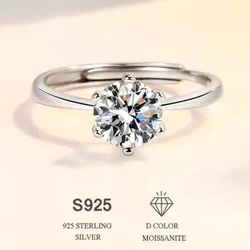 Регулируемое кольцо с муассанитом 0,5/1 карата, стерлинговое серебро 925 пробы, золото 18 карат, свадебное обручальное кольцо для женщин, подарок 0.5ct