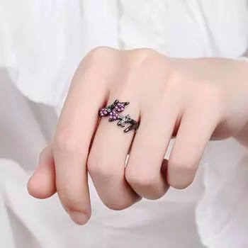 Регулируемое кольцо с открытым концом, медное цветущее кольцо со стразами и цветком сливы