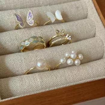 Регулируемое кольцо женский жемчуг-бабочка в Корейском стиле для женщин и девочек, очаровательные винтажные подарки для вечеринок, кольца, ювелирные аксессуары