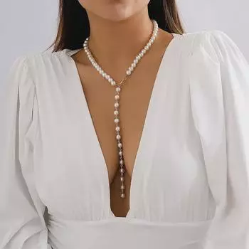 Регулируемое круглое жемчужное ожерелье с кисточками — универсальный модный аксессуар для свитеров серебряный