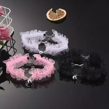 Регулируемое кружевное колье с колокольчиком, милое милое готическое колье-колье, воротник белый