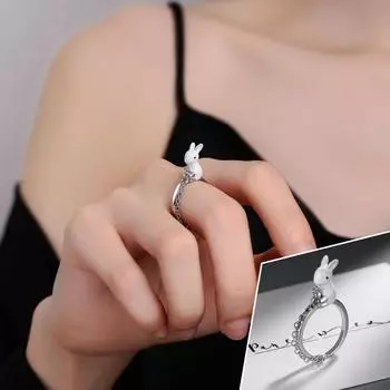 Регулируемое металлическое открытое кольцо с клеем в виде кролика, кольцо на палец в виде кролика, инновационное женское кольцо в подарок rabbit