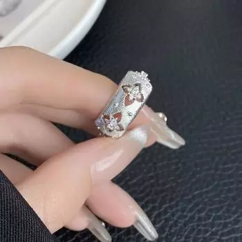 Регулируемое открывающееся кольцо с вырезом в виде клевера, широкое кольцо на указательный палец, гальванизированное сплавное украшение для пальцев на каждый день для вечеринок серебряный