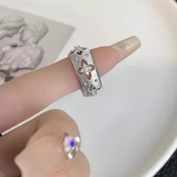 Регулируемое открывающееся кольцо с вырезом в виде клевера, широкое кольцо на указательный палец, гальванизированное сплавное украшение для пальцев на каждый день для вечеринок серебряный