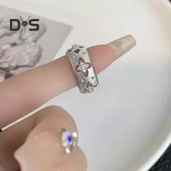 Регулируемое открывающееся кольцо с вырезом в виде клевера, широкое кольцо на указательный палец, гальванизированное сплавное украшение для пальцев на каждый день для вечеринок серебряный