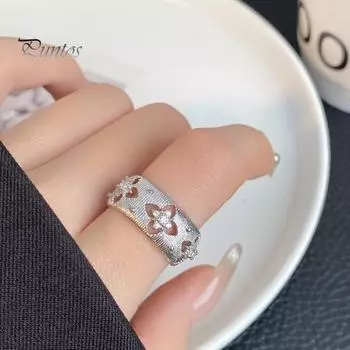 Регулируемое открывающееся кольцо с вырезом в виде клевера, широкое кольцо на указательный палец, гальванизированное сплавное украшение для пальцев на каждый день для вечеринок серебряный