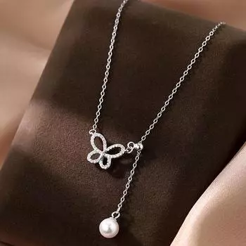 Регулируемое ожерелье-бабочка с жемчужной кисточкой для женщин, цепочка на ключицу, нишевый дизайн, чокер