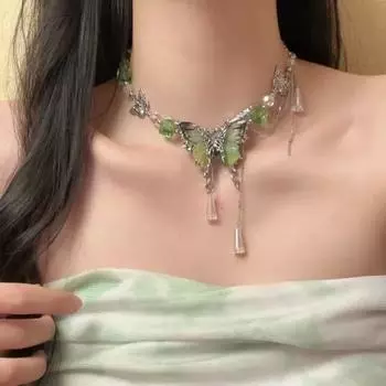 Регулируемое ожерелье-бабочка со стразами, милое женское колье-чокер, шикарное ожерелье с кисточками и кристаллами для вечеринки