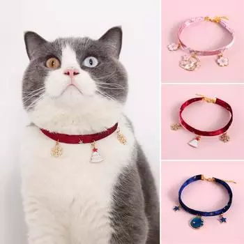 Регулируемое ожерелье для кошек, щенков, рыбья кость/снежинка/звезда, бархатный бронзовый звездный шикарный аксессуар для домашних животных, роскошный ошейник для собак XS