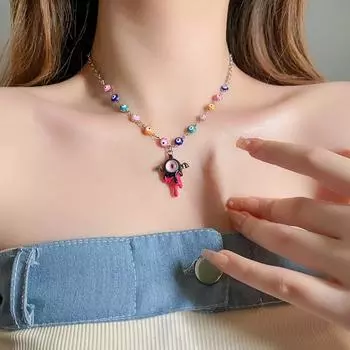 Регулируемое ожерелье из цинкового сплава, милое женское колье-чокер, шикарное ожерелье с мультяшным глазом для девочек Style A