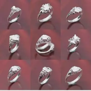 Регулируемое серебряное кольцо с медным покрытием и цветочным узором для женщин Adjustable