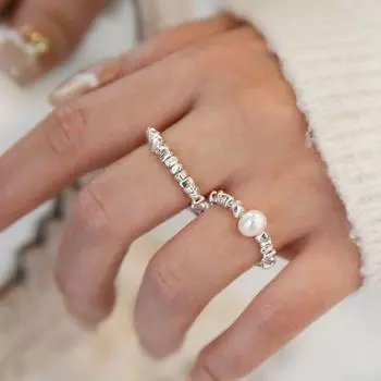 Регулируемое сломанное серебряное кольцо, модное кольцо с имитацией жемчуга, повседневное простое кольцо на палец для женщин Style 2